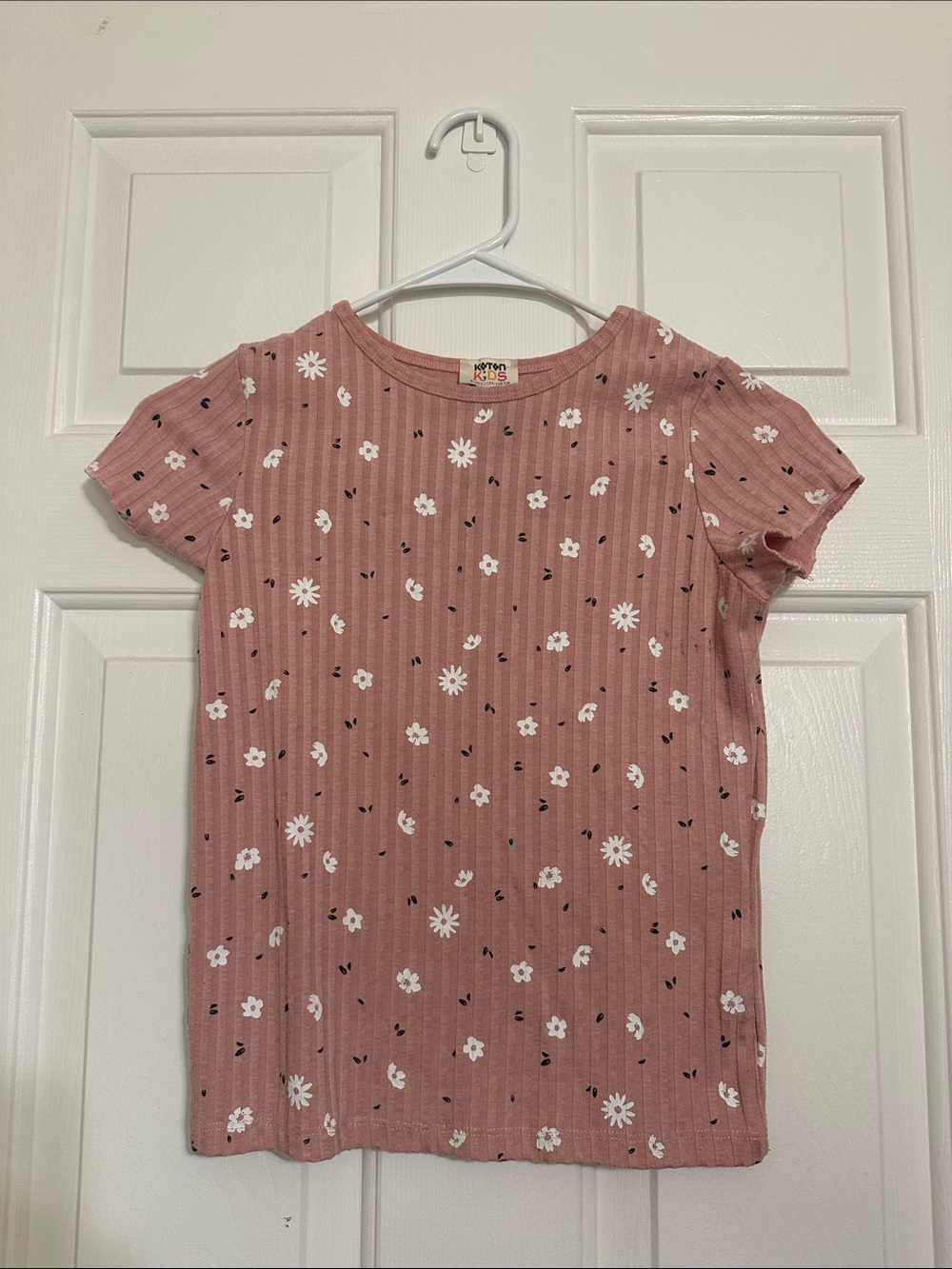 Kids Dusty Rose Floral Ribbed Short Sleeve Tee - Soft Stretch
